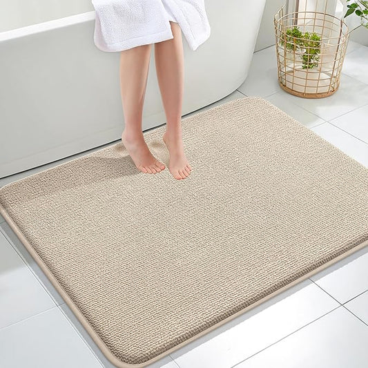 OLANLY Thick Memory Foam Bath Mat Rug 40x32, Extra Soft Absorbent Bathroom Rug, Quick Dry Bath Mats, Non-Slip, Machine Washable Carpet for Bathroom, Tub and Shower, Home Decor Accessories, Beige