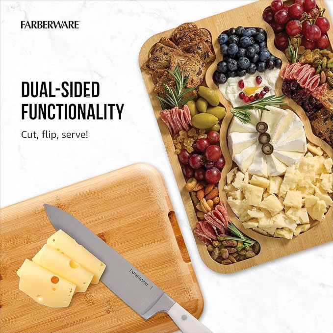 Farberware Build-A-Board Snowman Shaped Bamboo Serving Board with Clear Lid, Make and Take Holiday Charcuterie and Dessert Tray