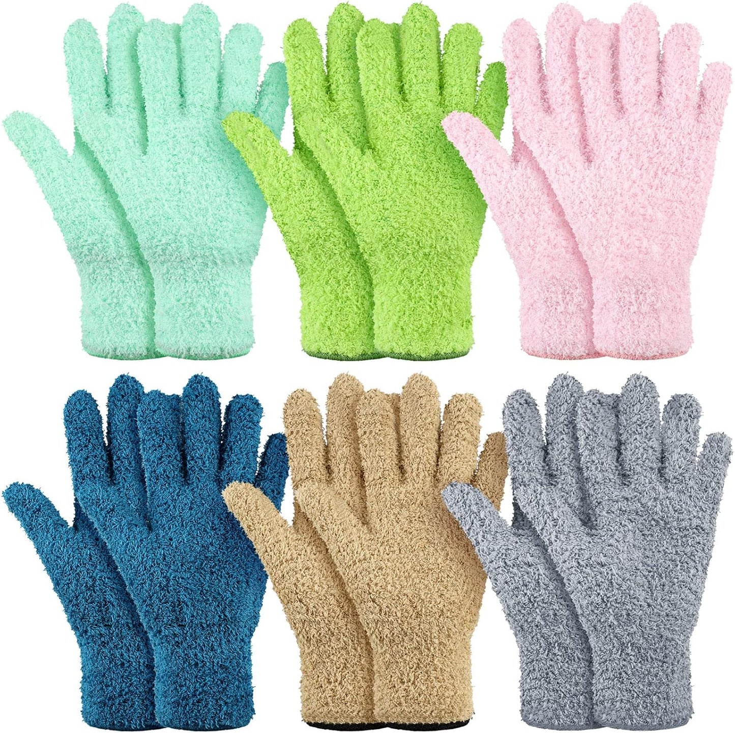 Bencailor 6 Pairs Microfiber Dusting Gloves, Dusting Cleaning Gloves Microfiber Gloves for Plants House Blinds Car Dust Mitt (Fresh Color,Large)