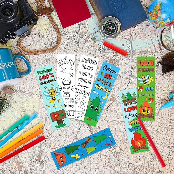 Camp Color Your Own Bookmarks for Kids - 120Pcs Religious Theme DIY Coloring Blank Bookmark Classroom Art Craft Supplies for Teachers Students VBS Back to School Camping Party Reward Goodie Fillers