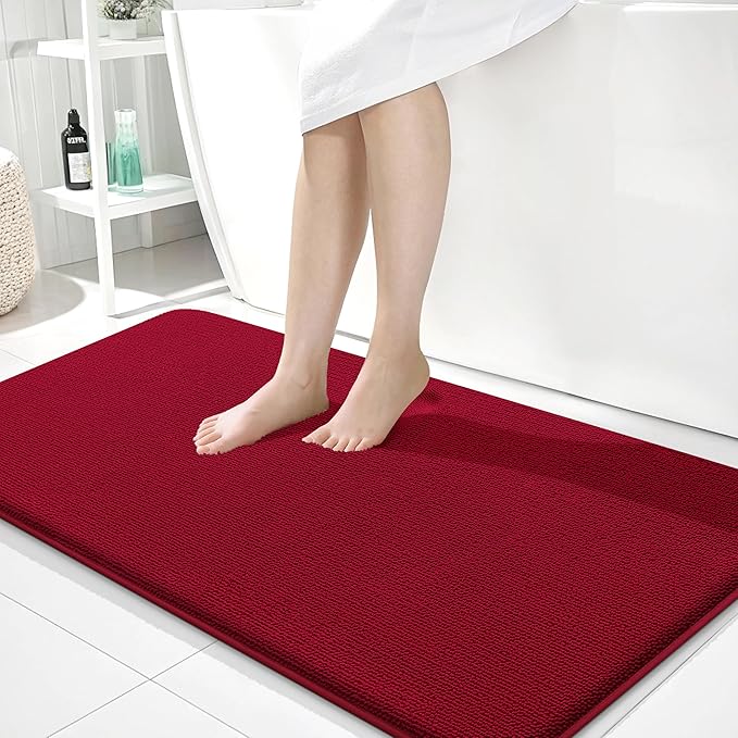 OLANLY Thick Memory Foam Bath Mats Rugs 44x24, Extra Soft Absorbent Bathroom Rug, Quick Dry Bath Mat, Non-Slip, Machine Washable Carpet for Bathroom, Tub and Shower, Home Decor Accessories, Red