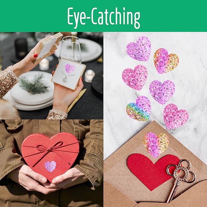500 Glitter Heart Stickers, Pink Metallic Sparkling, Waterproof Self Adhesive Reflective Heart Stickers for Wedding, Valentine's Day Supplies (Each Measures 1')