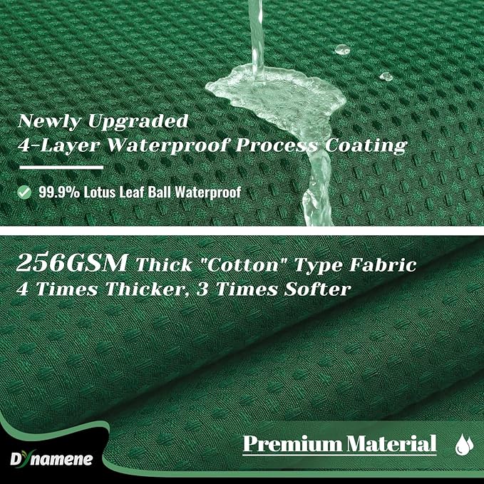 Dynamene Dark Green Fabric Shower Curtain - Waffle Weave Textured Heavy Duty Cloth Shower Curtains for Bathroom, 256GSM Hotel Luxury Weighted Bath Curtain Set with 12 Hooks,72x72, Dark Green