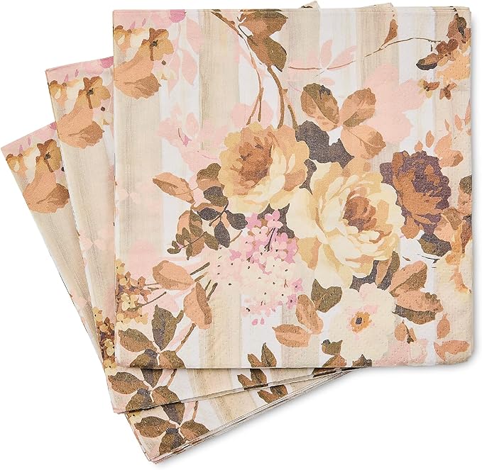 MACKENZIE-CHILDS Pack of 20 Dinner Paper Napkins, Decorative Napkins for Parties, Wild Rose