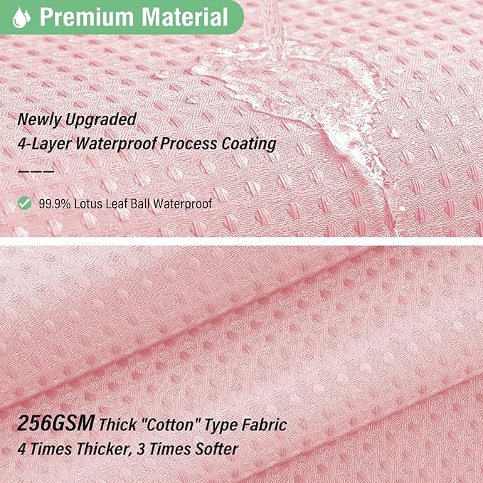 Dynamene Stall Fabric Shower Curtain - 54x78 inch Long Waffle Weave Weighted Thick Cloth Shower Curtains for Bathroom,Heavy Duty Hotel Spa Luxury Bath Curtain Set with 10 Plastic Hooks, Pink