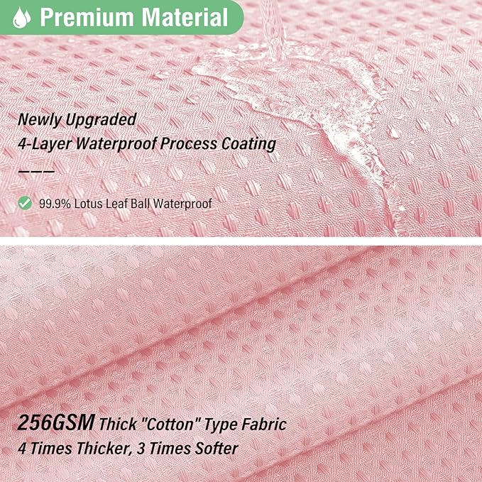 Dynamene Extra Long Shower Curtain - 84 Inch Long Waffle Weave Heavy Duty Fabric Bathroom Shower Curtain, Neutral Weighted Hotel Thick Bath Curtain Set with 12 Plastic Hooks,72x84, Pink
