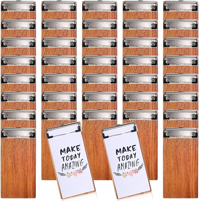 Epakh 40 Pcs Mini Clipboard Small Clipboards Wooden Half Page Clipboard Wood Check Presenters Kids Clipboards for Restaurant School Waitress Guest Server Books Menu Holder, 8 x 4 Inch