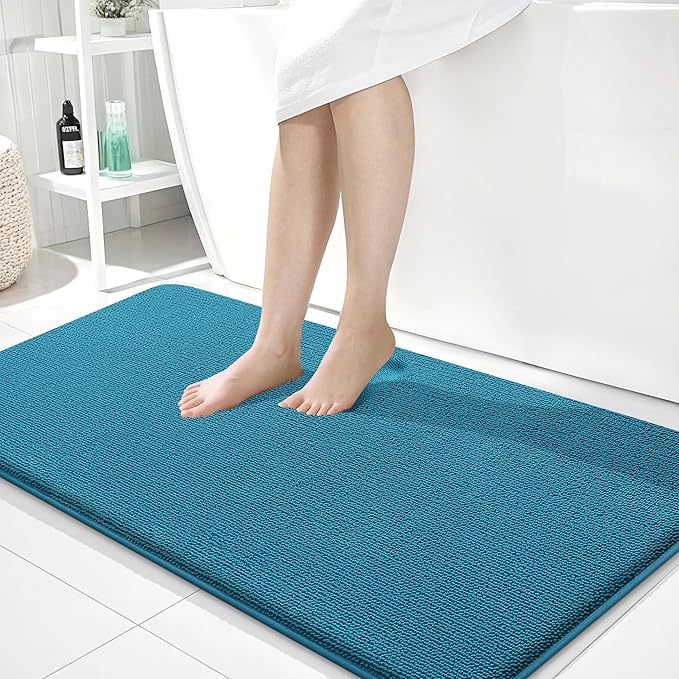 OLANLY Thick Memory Foam Bath Mat Rug 44x24, Extra Soft Absorbent Bathroom Rug, Quick Dry Bath Mat, Non-Slip, Machine Washable Carpet for Bathroom, Tub and Shower, Home Decor Accessories, Peacock Blue
