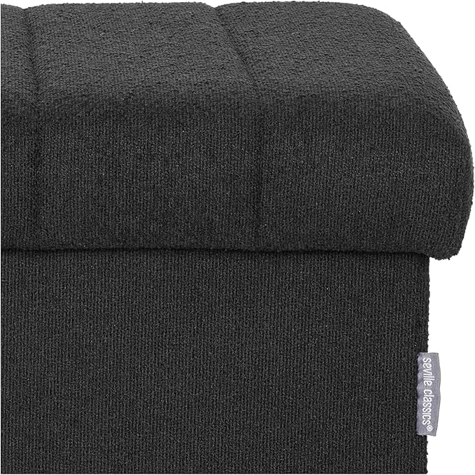 Seville Classics Cushioned Fabric Ottoman Hidden Storage Chest Footrest Chair, Padded Seat for Bedroom, Dorm, Loft, Living Room, Entryway, Hallway, Black Boucle, 15.7" Cube