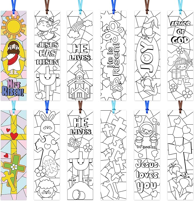 75Pcs He is Risen Color Your Own Bookmarks Easter Bunny DIY Coloring Blank Bookmark Jesus Resurrection Classroom Art Craft Supplies for Teachers Students Spring Party Religious Reward Goodie Fillers