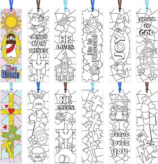 75Pcs He is Risen Color Your Own Bookmarks Easter Bunny DIY Coloring Blank Bookmark Jesus Resurrection Classroom Art Craft Supplies for Teachers Students Spring Party Religious Reward Goodie Fillers