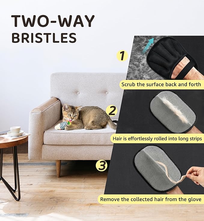 Pet Hair Remover Glove for Couch, Furniture, Carpet, Car Seat & Clothes, Electrostatic Hair Removal Mitts, 5-Finger Design, Flexible Easy Grip, Gentle Grooming Glove for Shedding Dogs & Cats
