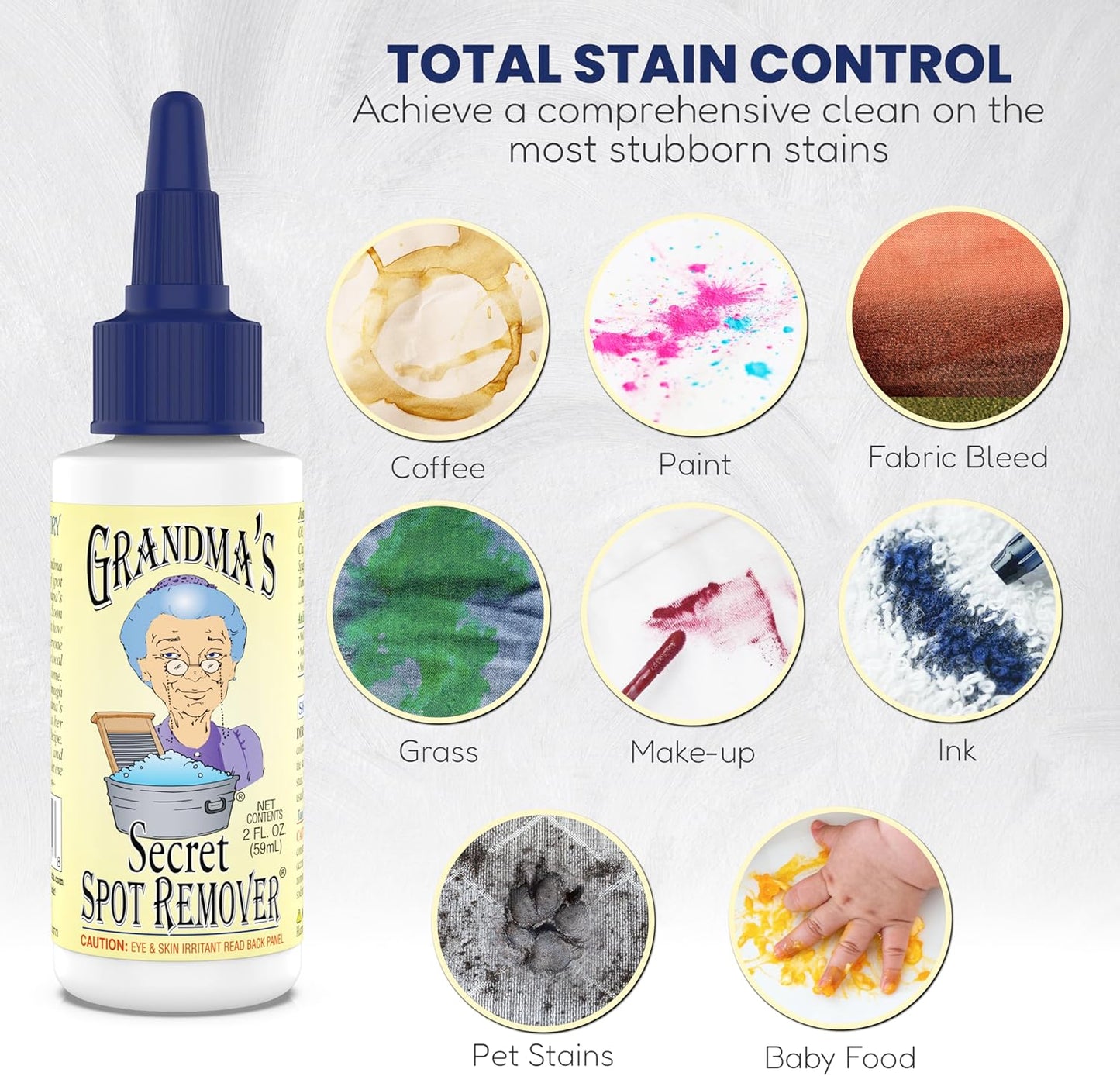 Grandma's Secret Spot Remover for Clothes - Chlorine, Bleach and Toxin-Free - Fabric Stain Remover Removes Oil, Paint, Blood and Pet Stains – 2 Ounce, Pack of 2