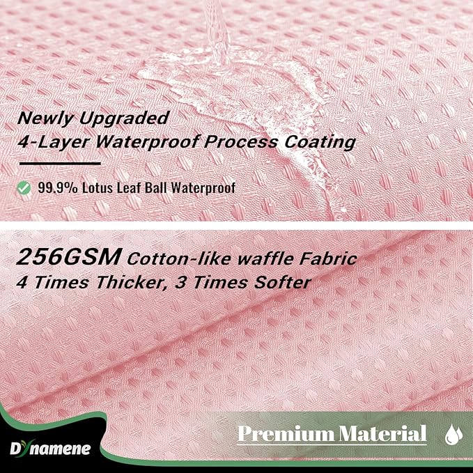 Dynamene Fabric Shower Curtain with Snap in Liner, Pink Waffle Hotel Shower Curtains for Bathroom, Washable Waterproof Cloth Shower Curtain Liner Set with Plastic Hook, Mesh Top Window, 72x72, Pink