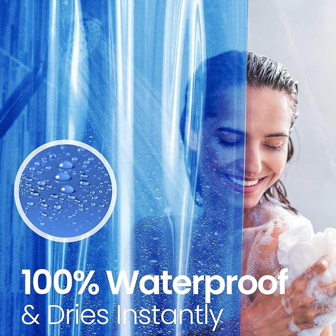 LiBa Bathroom Shower Curtain Premium PEVA Non-Toxic, Blue Clear Waterproof Plastic Shower Curtain Liner with Rust Proof Grommets 8G Bathroom Accessories 72x72