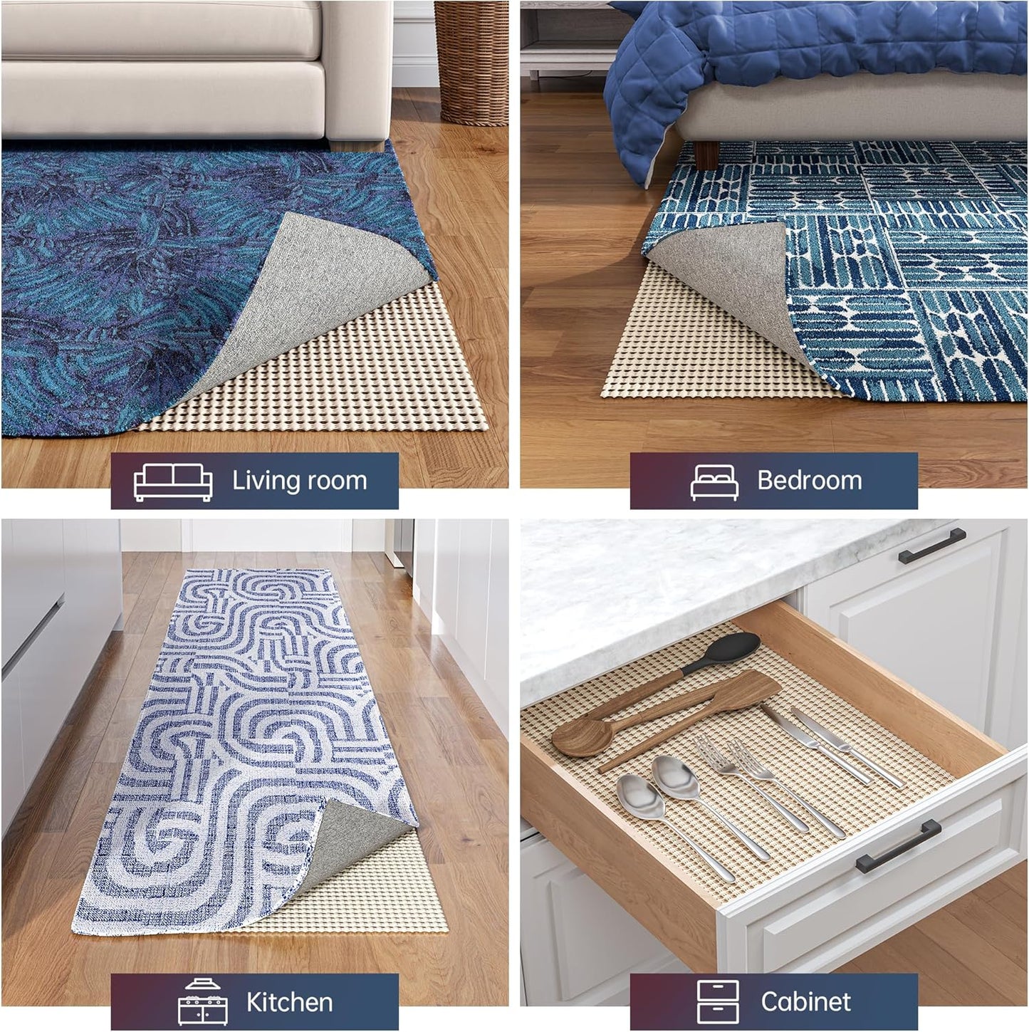 Non-Slip Rug Pad Gripper 2x6 Feet, Anti Skid Mat for Kitchen Hallway Runner Rug, Keep Rugs in Position and Safe, Thick Cushioned Carpet Pad for Hardwood Floors Protection