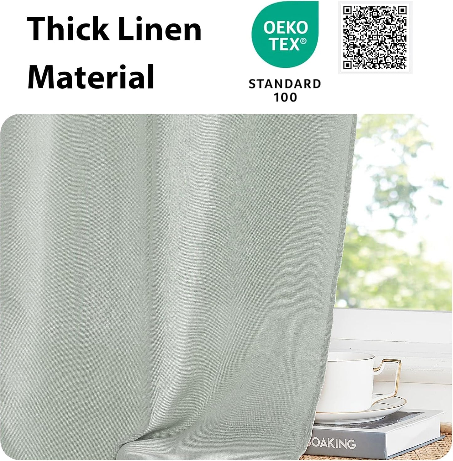 NICETOWN Sage Green Door Curtains for Window, Farmhouse Linen French Door Curtains Privacy Assured Curtain Panels Rod Pocket Window Covering for Glass with Tie-Back, 26" W by 40" L, 1 Panel
