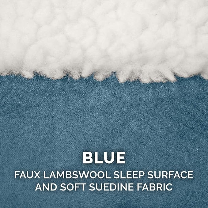Furhaven Replacement Dog Bed Cover Sherpa & Suede Snuggery, Machine Washable - Blue, 26-inch