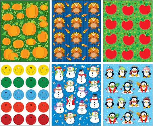 Carson Dellosa Fall & Winter Stickers - 528pc Pumpkin, Turkey, Apple, Smiley Face, Snowman, Penguin Seasonal Classroom Teacher Motivational Rewards, Awards, Incentives, Prizes, Good Work