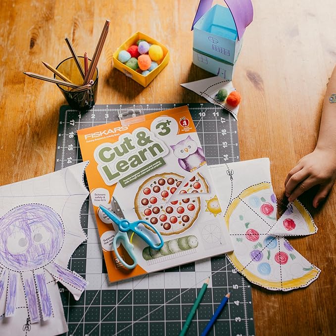 Fiskars Cut & Learn Kids Activity Book and Training Scissors - Gifts for Kids - Ages 3+