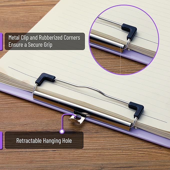 Mr. Pen- Plastic Clipboard, 12.5" x 9", 2 Pack, Muted Purple Clipboard Plastic, Low-Profile Metal Clip with Retractable Hanging Hole