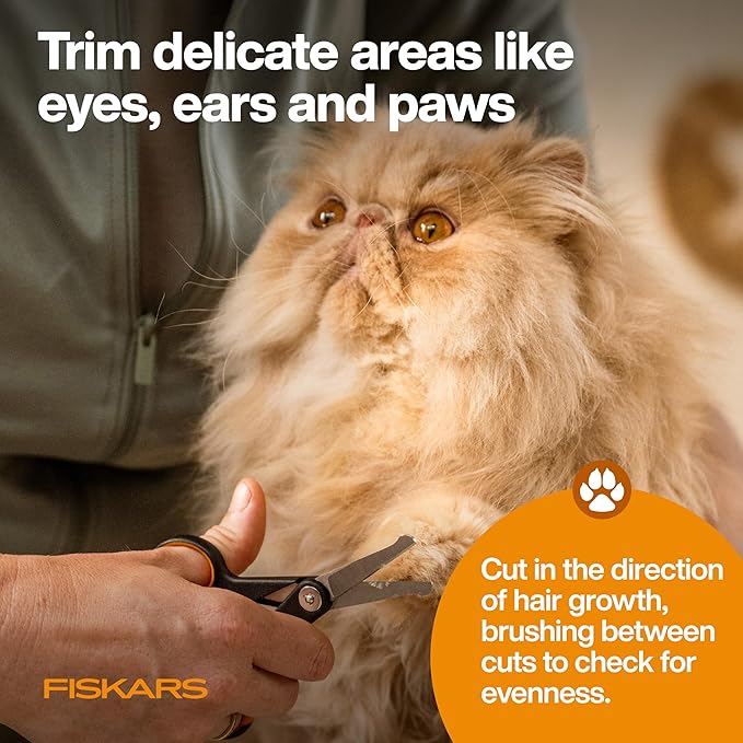 Fiskars Pet, Dog & Cat Grooming Scissors, Rounded Tips & SoftGrip Handle, Cat and Dog Supplies, 5.5”, Orange/Black, Detailing Scissors