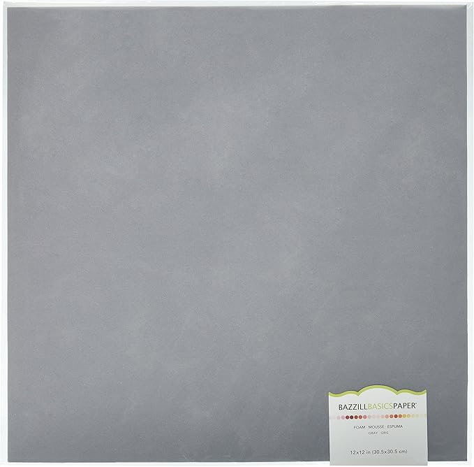 American Crafts Bazzill Basics Self Adhesive 2mm Foam Sheets, 12" x 12", Gray