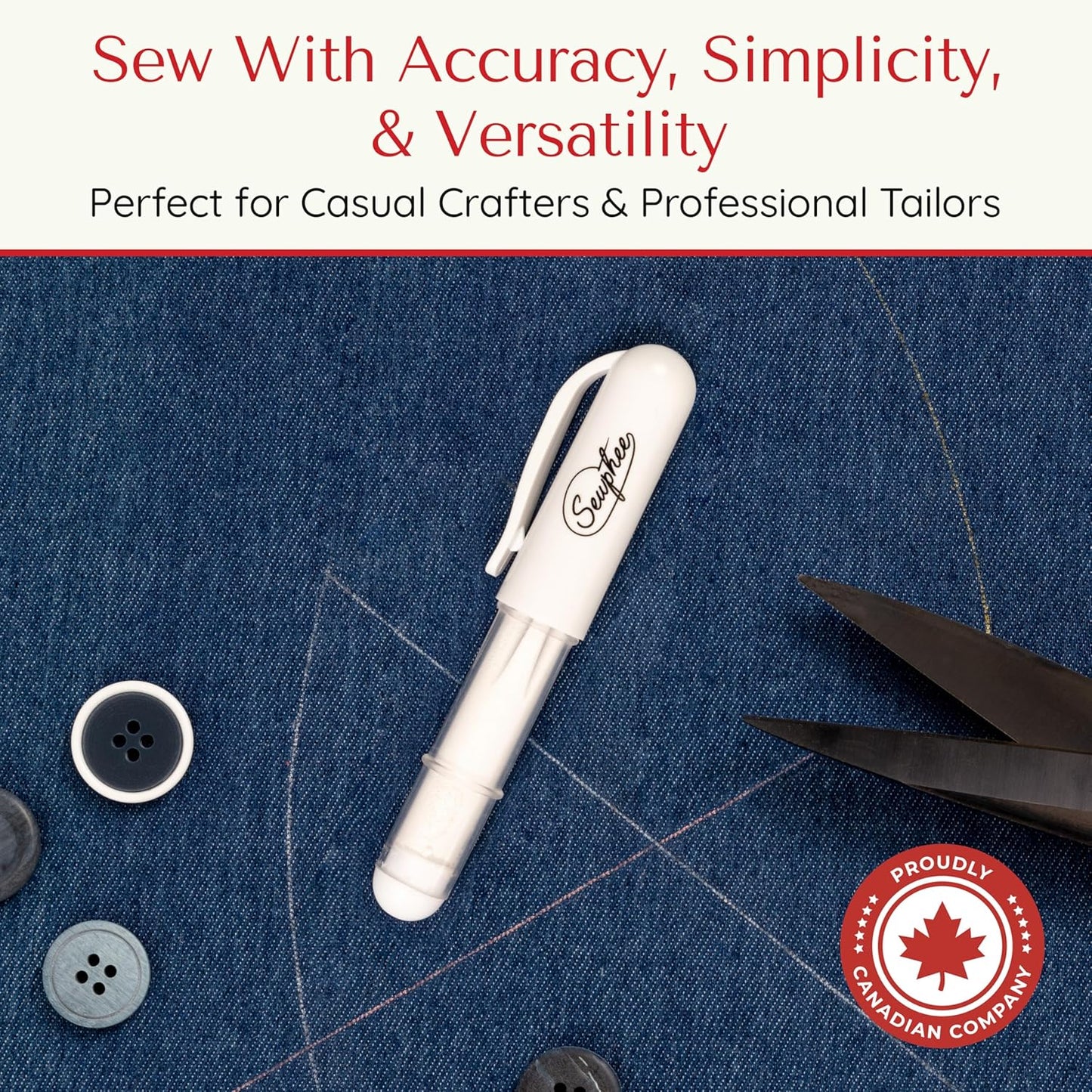 Fabric Markers for Sewing – Ergonomic Tailors Chalk Pen with Improved Dosing Wheel for Sharp Lines - Washable Sewing Chalk Marking Pens that are Compatible with Most Fabrics - White and White 2 Pack