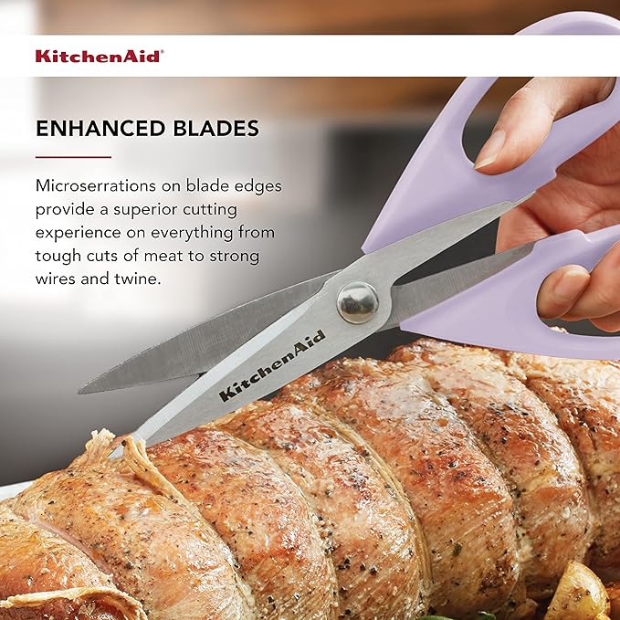 KitchenAid All Purpose Kitchen Shears with Protective Sheath Durable Stainless Steel Scissors,Dishwasher Safe,Soft Grip Comfort Handle,8.72 Inch,Lavendar Cream,(Pack of 2)