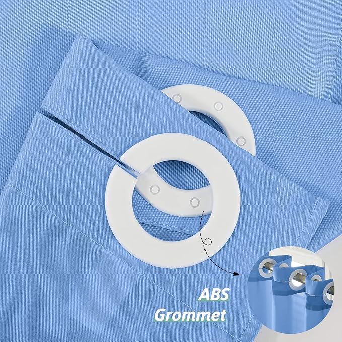 Cream Blue No Hook Stall Shower Curtain Liner,Polyester Fabric Bathroom Curtains with 6 Split Grommets,Machine Washable & Waterproof,48x78 Inch