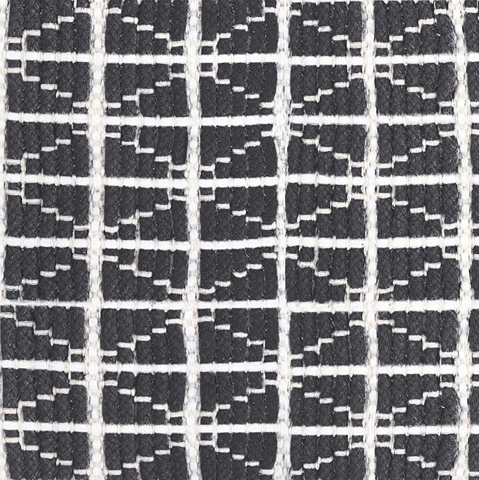 SIMPLIHOME Noreen Square Pouf - 18 inch Wide Upholstered Handwoven Cotton Ottoman in Slate Grey and White, Boho Footstool or Extra Seating for Living Room with Polystyrene Filling, Assembled