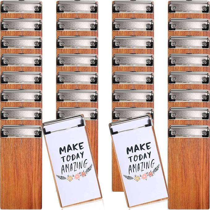 Epakh 30 Pcs Mini Clipboard Small Clipboards Wooden Half Page Clipboard Wood Check Presenters Kids Clipboards for Restaurant School Waitress Guest Server Books Menu Holder, 8 x 4 Inch