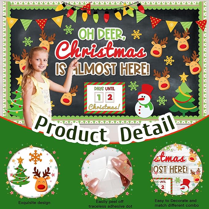 Christmas Bulletin Board Set OH Deer Christmas is Almost Here Cutouts Bulletin Board Christmas Countdown Elk Classroom Decorations for Holiday Xmas School Home Room Chalkboard Wall Door Decor