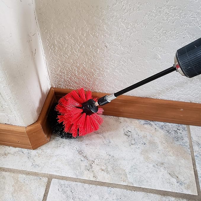 Cleaner Drill Brush Attachment Set - Power Scrubber Brush Cleaning Kit & 5 Inch Extension, 3 Brushes Use On Grout, Cars, Bathroom Surfaces, Tile, Shower & Tubs