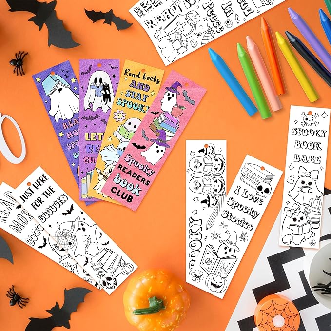 Halloween Color Your Own Bookmarks-120 Pcs Spooky Ghost Themed DIY Coloring Blank Bookmark Halloween Party Game Prize Art Craft Supplies for Students Fillers Classroom Reading Club Rewards Book Decors