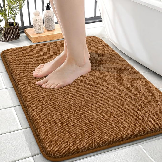 OLANLY Thick Memory Foam Bath Mat Rug 24x16, Extra Soft Absorbent Bathroom Rug, Quick Dry Bath Mats, Non-Slip, Machine Washable Carpet for Bathroom, Tub and Shower, Home Decor Accessories, Ochre