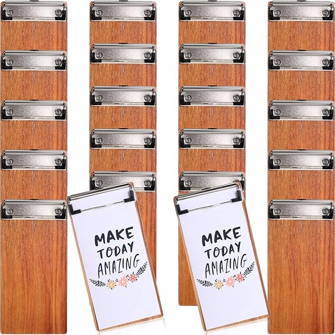 Epakh 20 Pcs Mini Clipboard Small Clipboards Wooden Half Page Clipboard Wood Check Presenters Kids Clipboards for Restaurant School Waitress Guest Server Books Menu Holder, 8 x 4 Inch