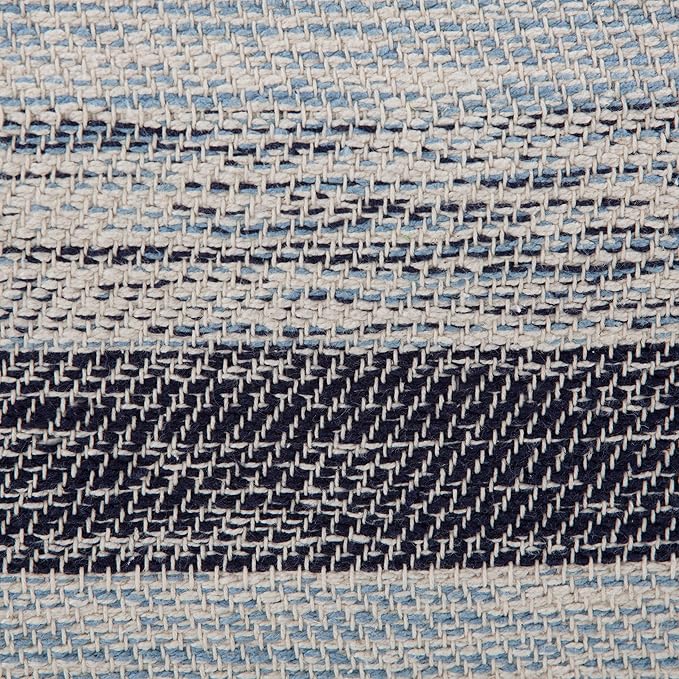 SIMPLIHOME Clay Square Pouf - 18 inch Wide Upholstered Cotton Ottoman in Patterned Blue Melange, Boho Footstool, Decorative Cube Pouf or Extra Seating for Living Room or Bedroom, Assembled