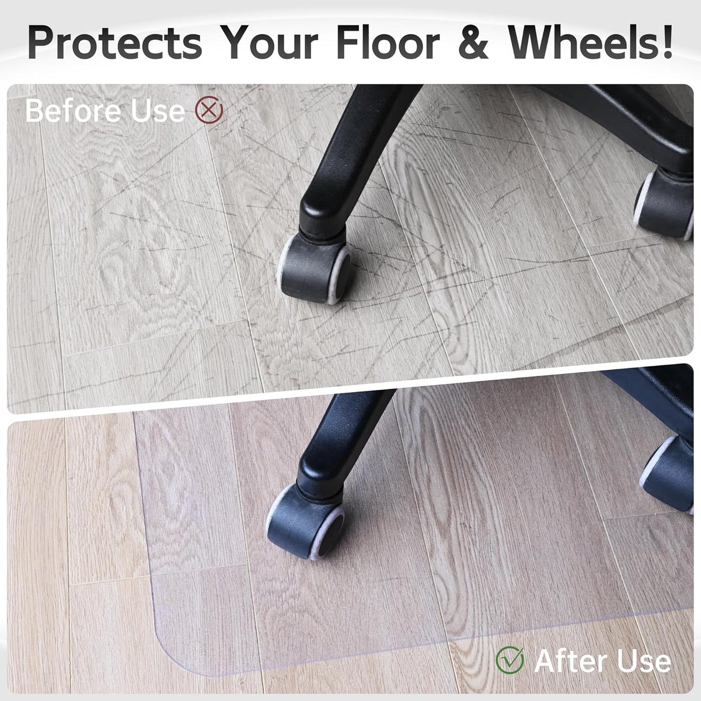 Office Chair Mat for Hardwood Floor, 60" x 36" Clear Computer/Desk Chair Mat for Hard Floor, Thicker, Easy Glide, Non-Slip, Protects Hard Surfaces from Scratches, Ideal for Home or Office