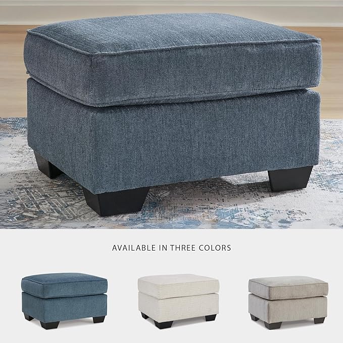 Signature Design by Ashley Cashton Contemporary Accent Ottoman with Faux Wood Finished Exposed Feet, Foam Cushion, Crosshatched Upholstery, 30" by 24", Blue