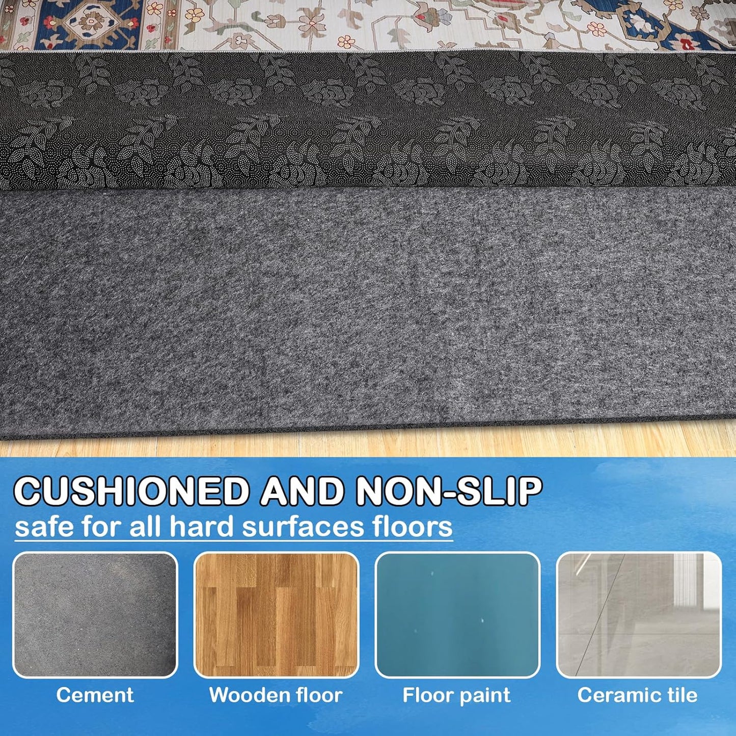 Non-Slip Rug Pads 4 x4 ft, 100% Waterproof Rugs Non Skid Rug Pad for All Floors and Finishes Durable Hardwood Floor Protective Felt Keeps Rugs in Place, Safe and Secure