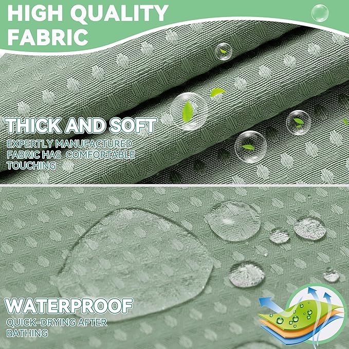 Conbo Mio No Hook Sage Green Waffle Weave Shower Curtain with Snap in Liner Set, Hotel Luxury Shower Curtains for Bathroom with See Through Top Window, Waterproof, Washable 71W x 74H