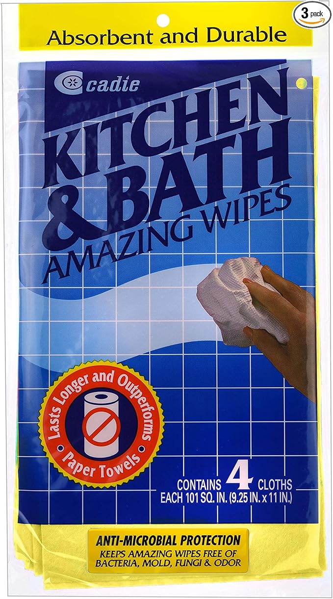Cadie Kitchen and Bath Amazing Wipes - Absorbent and Reusable Cloth for Washing, Drying, Wiping in The Bathroom or Cuisine Surfaces | Cleaning Sink, Tiles, Bathtub, Walls, Mirror or Floors | 3-Pack