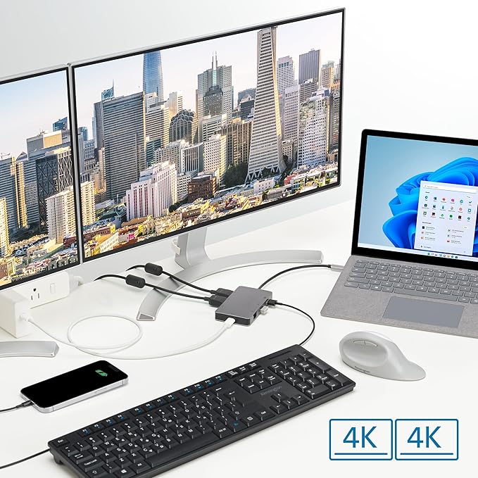 Kensington UH1450P Dual 4K Monitor USB Type C Hub, Laptop Docking Stations with Dual 1.4++ DisplayPort Ports, 85W Charging for Thunderbolt 3/4 and USB-C Devices, 2X USB-A, 1 USB Type C Port (K36900WW)