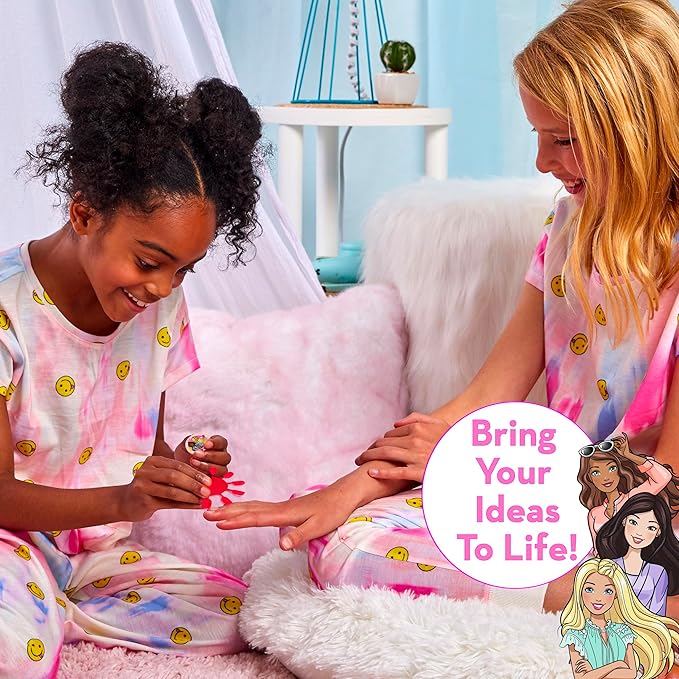 Barbie Nail Artist Magazine, 28-Page Magazine With Templates, Stickers, & Tips, Press-on Nails, Cute Nail Stickers & Gems, Crayons Included, 6 Year Old Girl Birthday Gift, Cute Girls Toys