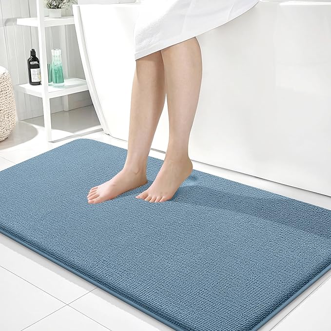OLANLY Thick Memory Foam Bath Mats Rugs 40x24, Extra Soft Absorbent Bathroom Rug, Quick Dry Bath Mat, Non-Slip, Machine Washable Carpet for Bathroom, Tub and Shower, Home Decor Accessories, Airy Blue