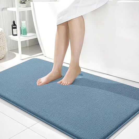 OLANLY Thick Memory Foam Bath Mats Rugs 40x24, Extra Soft Absorbent Bathroom Rug, Quick Dry Bath Mat, Non-Slip, Machine Washable Carpet for Bathroom, Tub and Shower, Home Decor Accessories, Airy Blue