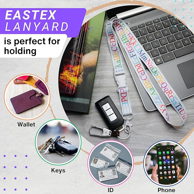 EASTEX Teacher Lanyard Keychain - ABC Alphabet Badge Lanyard for Keys Whistle - ID Card Holder Keychain - Math Periodic Table