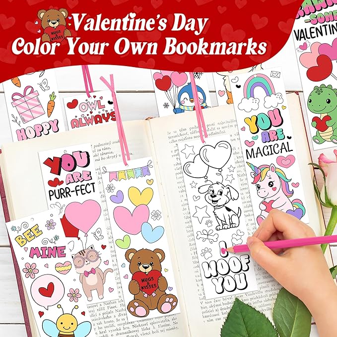 100Pcs Color Your Own Bookmarks Cute Animals DIY Coloring Blank Bookmarks with Ribbon Fun Handmade Art Crafts for Kids Students Classroom Exchange Gifts Party Favors Teacher Rewards Prizes