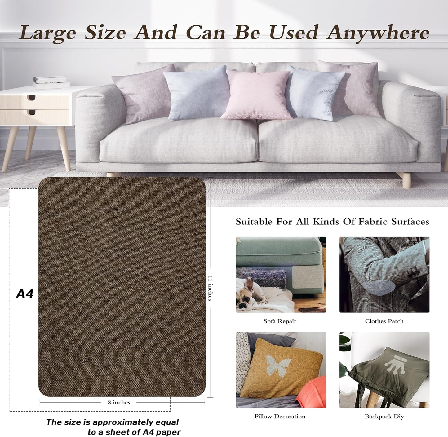 Fine Linen Repair Patches, Self-Adhesive Linen Fabric Patches, 8X11 inch Extra Size, Multi Color, Can be Used for Linen Sofa Repair and Linen Clothes Repair(Dark Brown,8" x 11")